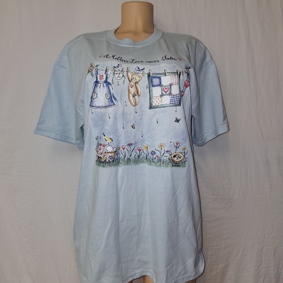 Anvil Vtg 2k Light Blue Kids T-Shirt with Cute Graphic SZ L - Picture 6 of 15